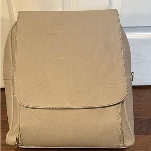 Beige Faux Leather Laptop Backpack